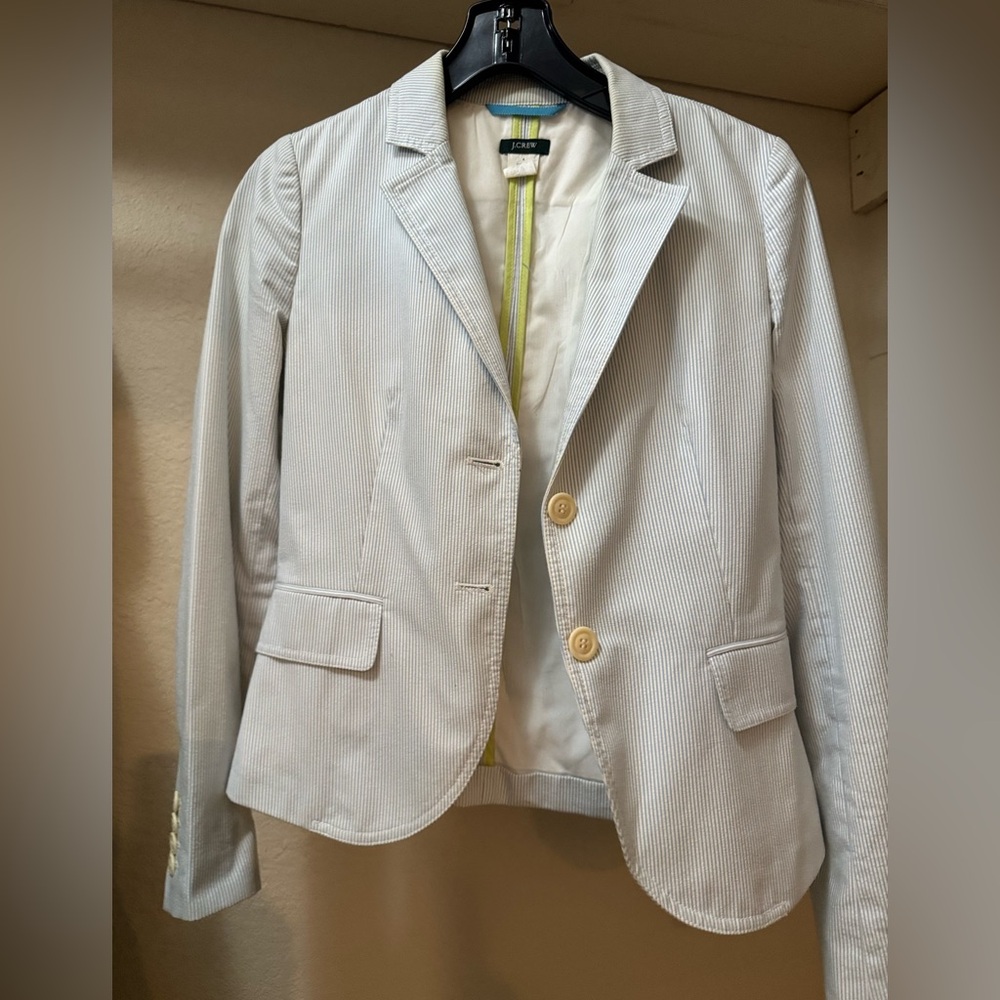 J Crew blue and white lined seersucker blazer